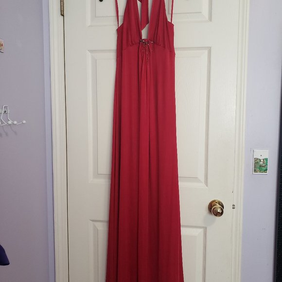 BCBG Red Beaded Halter Dress (S/M) - Picture 2 of 3